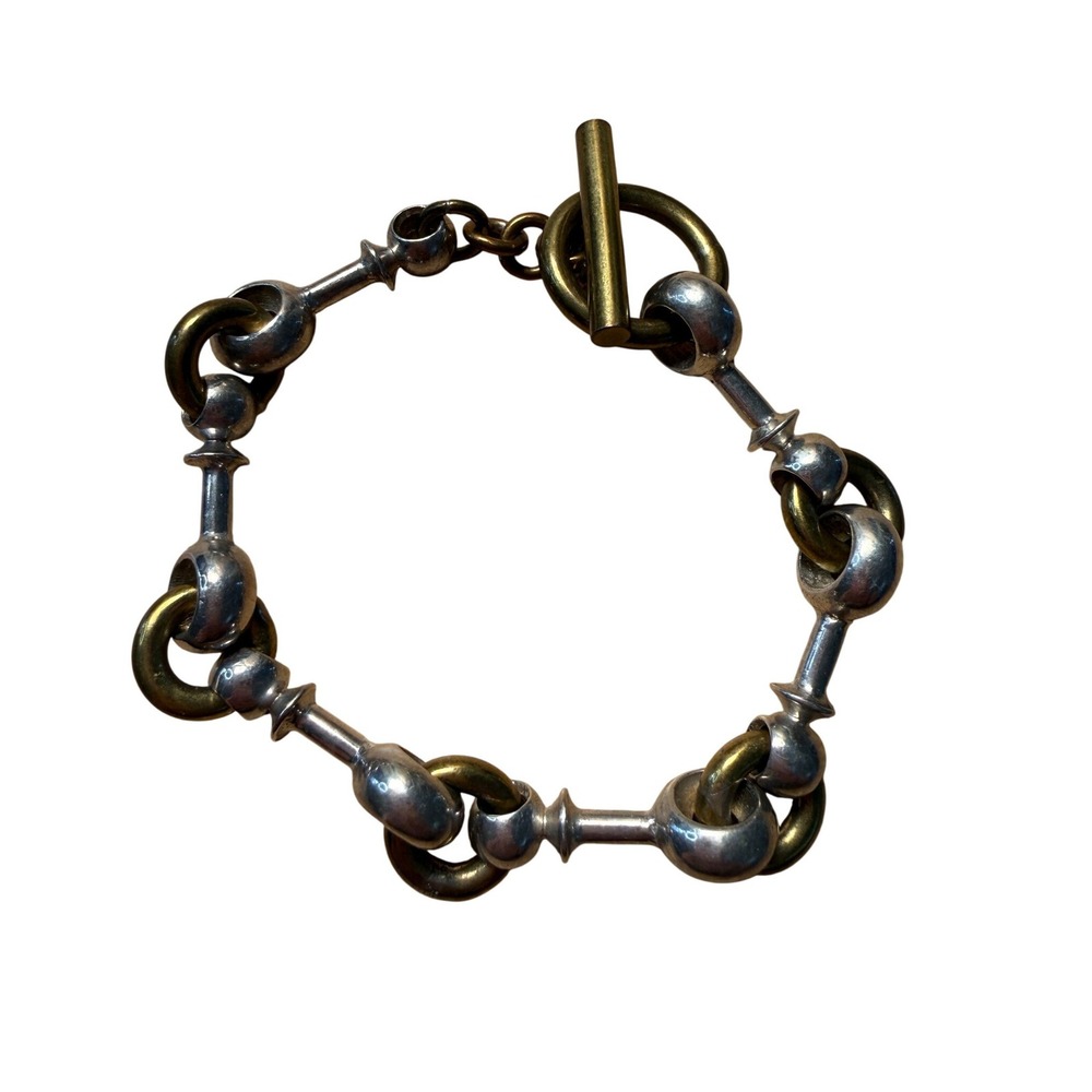 Mixed Metal Silver Brass Two Tone Toggle Link Bracelet Statement Dark Academia